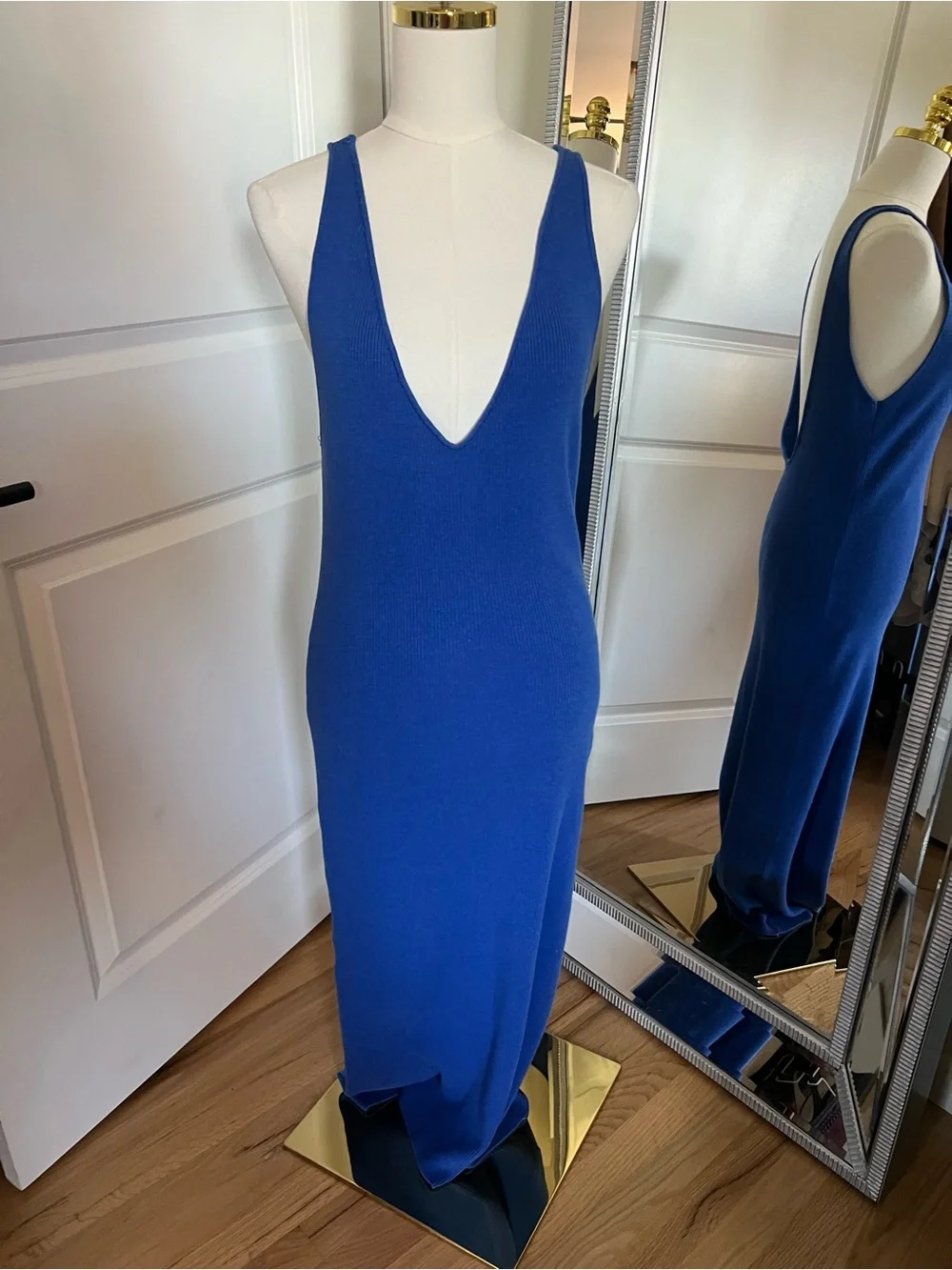 Free People Daniela Backless V-Neck Ribbed Midi Dress in Cobalt Blue
